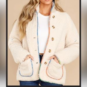 Red dress boutique tan Sherpa jacket size small